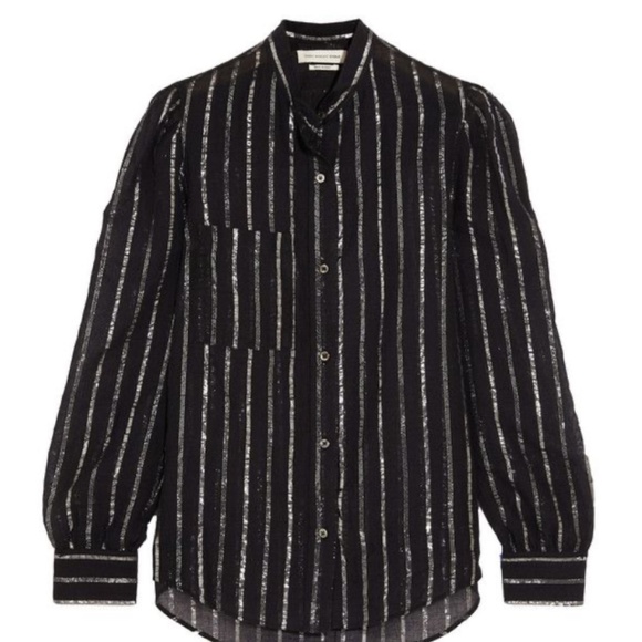 Isabel Marant Etoile Samson black and silver striped button front top Size 40 - Picture 1 of 11